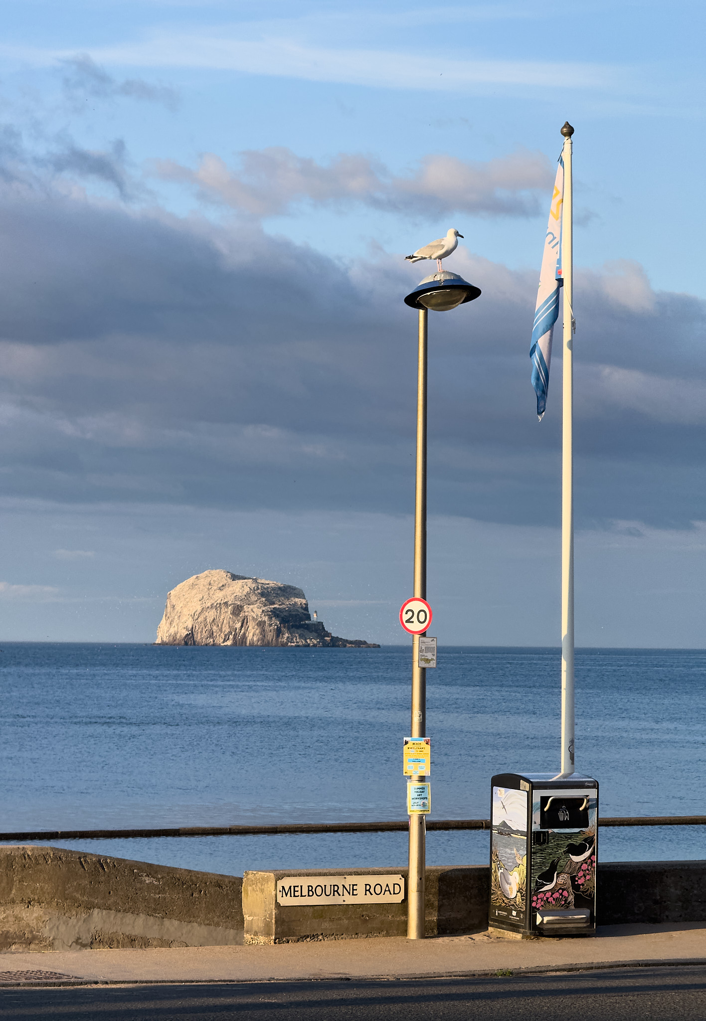  North Berwick - Bass Rock and street sign 